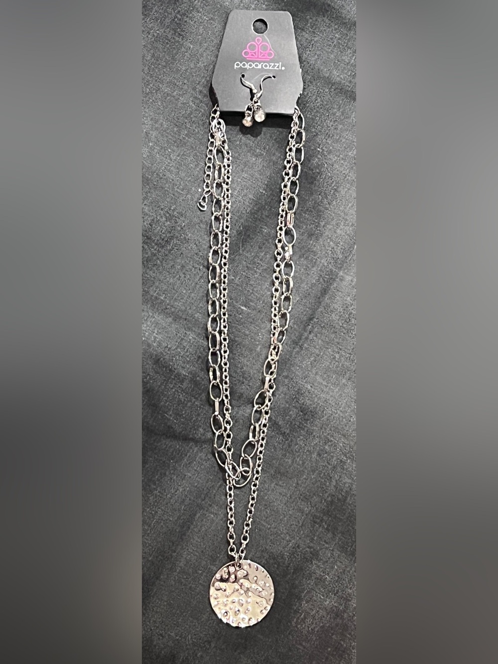 Paparazzi Silver Layered Multi-Chain Necklace with Textured Disc